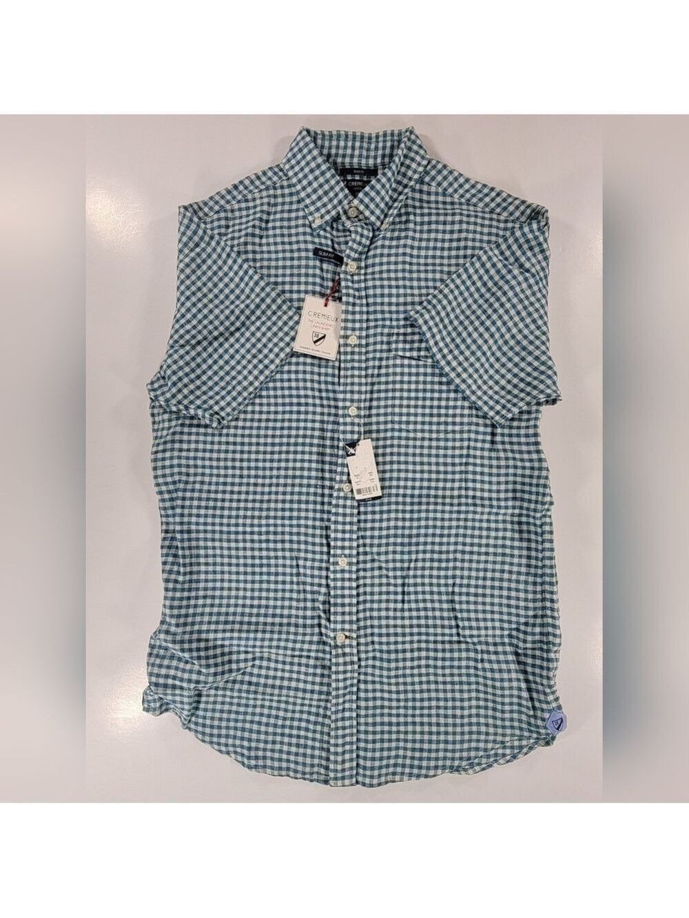 NEW Cremieux The Laundered Linen Shirt Blue Plaid Button Up Linen Shirt Medium